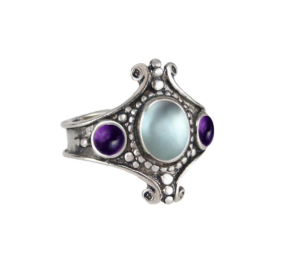 Sterling Silver Imperial Ring With Blue Topaz And Amethyst Size 9